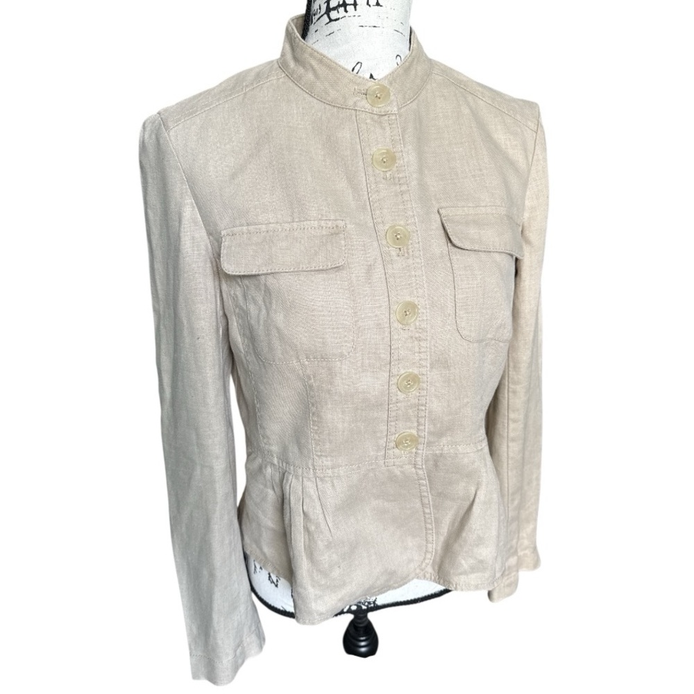 Michael Kors Natural Beige Linen Jacket StructuredButton Down Peplum Bottom Sz 8